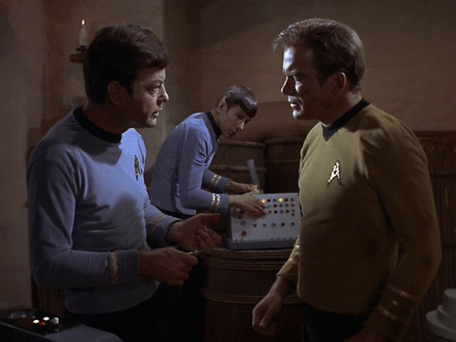 While Dr. McCoy sought cure, crew learned of planet war.